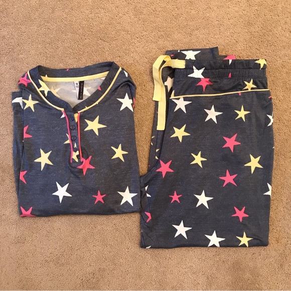 Jaclyn Intimates Other - Jaclyn Intimates Soft Pajama Set Top Pants Size 1X Grey Stars Print Pockets